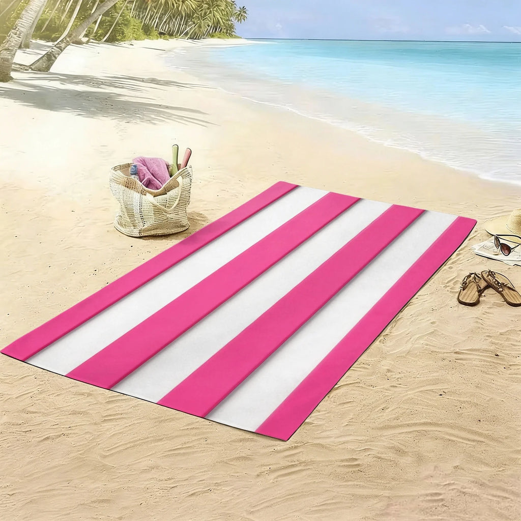 Cabana Stripe Beach Towel, Bright Pink & White Vertical Stripe Pattern Bath Towel, Perfect Pool & Beach Vacation Blanket 1pcs